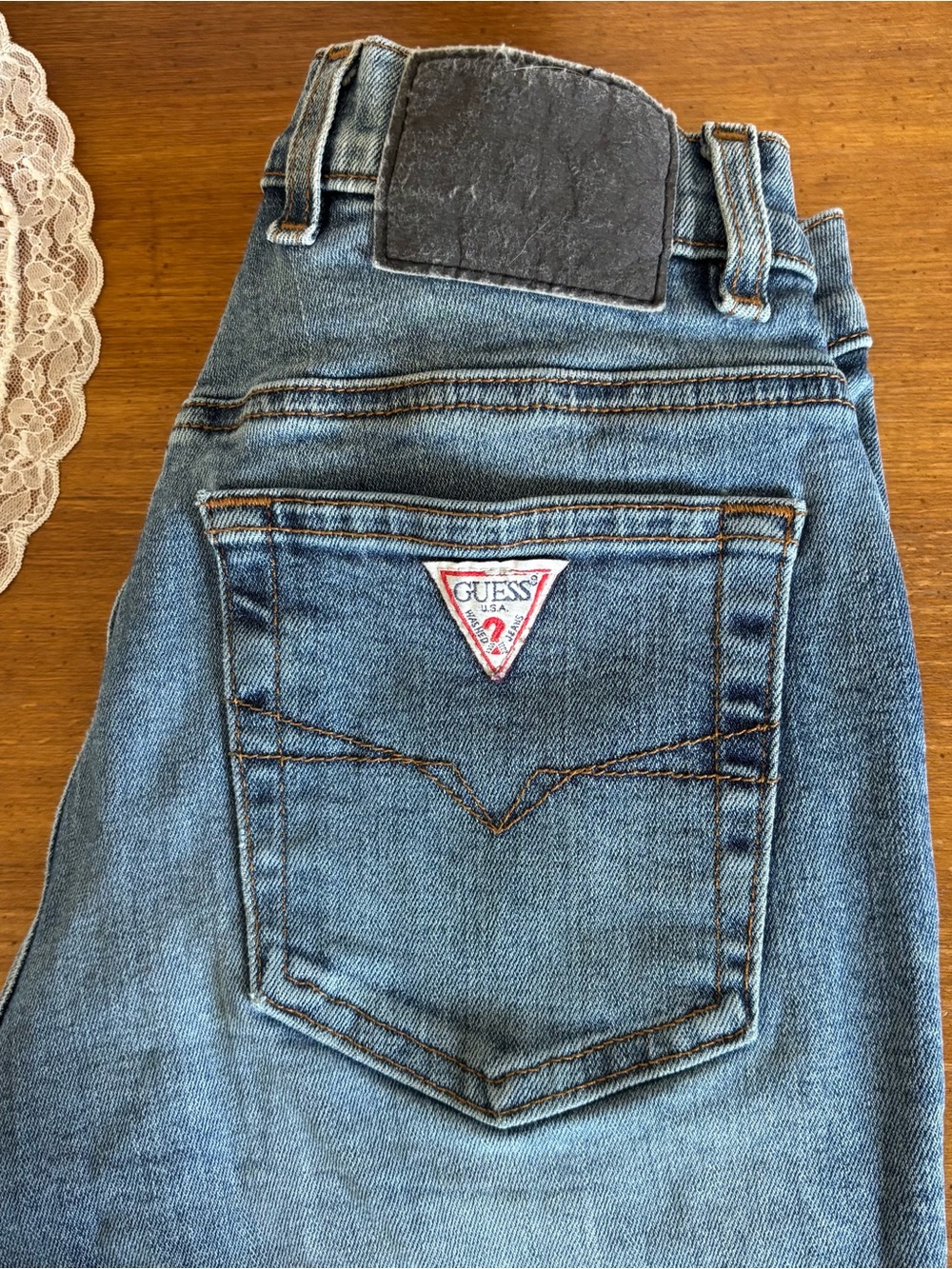 GUESS High-Rise Light Blue Denim Jeans with Logo Patch